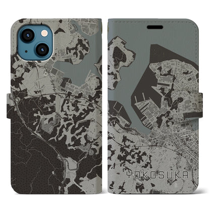 【横須賀（神奈川県）】地図柄iPhoneケース（手帳タイプ）モノトーン・iPhone 13 用