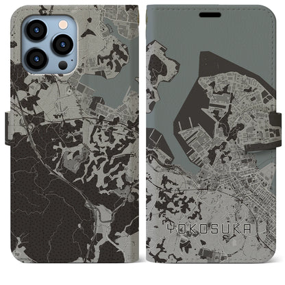 【横須賀（神奈川県）】地図柄iPhoneケース（手帳タイプ）モノトーン・iPhone 13 Pro Max 用