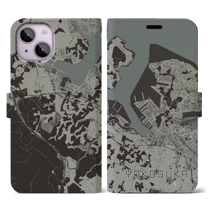 【横須賀（神奈川県）】地図柄iPhoneケース（手帳タイプ）モノトーン・iPhone 14 用