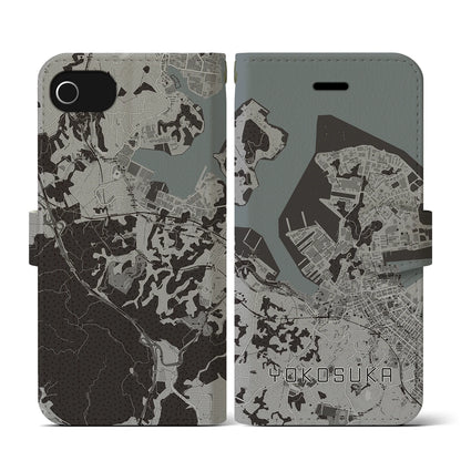 【横須賀（神奈川県）】地図柄iPhoneケース（手帳タイプ）モノトーン・iPhone SE（第3 / 第2世代） / 8 / 7 / 6s / 6 用