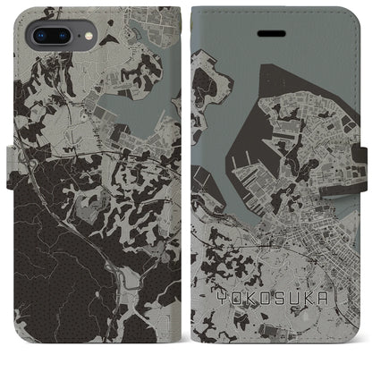 【横須賀（神奈川県）】地図柄iPhoneケース（手帳タイプ）モノトーン・iPhone 8Plus /7Plus / 6sPlus / 6Plus 用