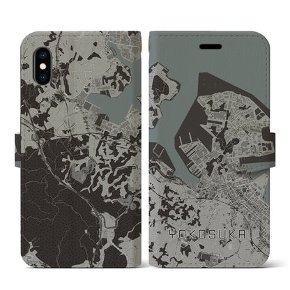 【横須賀（神奈川県）】地図柄iPhoneケース（手帳タイプ）モノトーン・iPhone XS / X 用