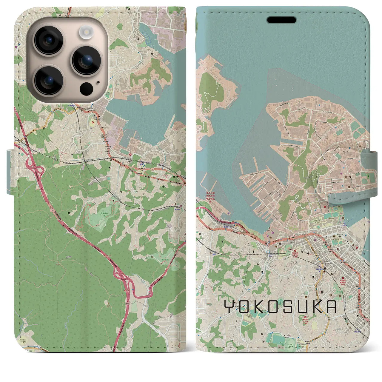 【横須賀（神奈川県）】地図柄iPhoneケース（手帳タイプ）ナチュラル・iPhone 16 Plus 用