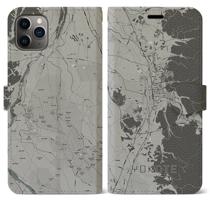 【横手（秋田県）】地図柄iPhoneケース（手帳タイプ）モノトーン・iPhone 11 Pro Max 用