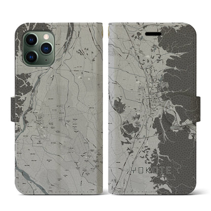 【横手（秋田県）】地図柄iPhoneケース（手帳タイプ）モノトーン・iPhone 11 Pro 用