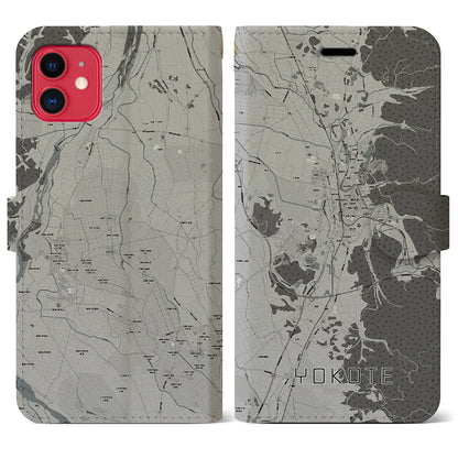 【横手（秋田県）】地図柄iPhoneケース（手帳タイプ）モノトーン・iPhone 11 用