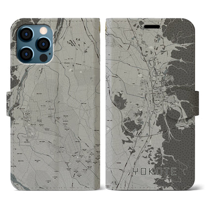 【横手（秋田県）】地図柄iPhoneケース（手帳タイプ）モノトーン・iPhone 12 / 12 Pro 用