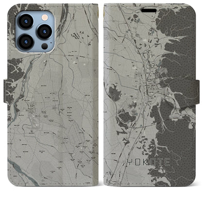 【横手（秋田県）】地図柄iPhoneケース（手帳タイプ）モノトーン・iPhone 13 Pro Max 用