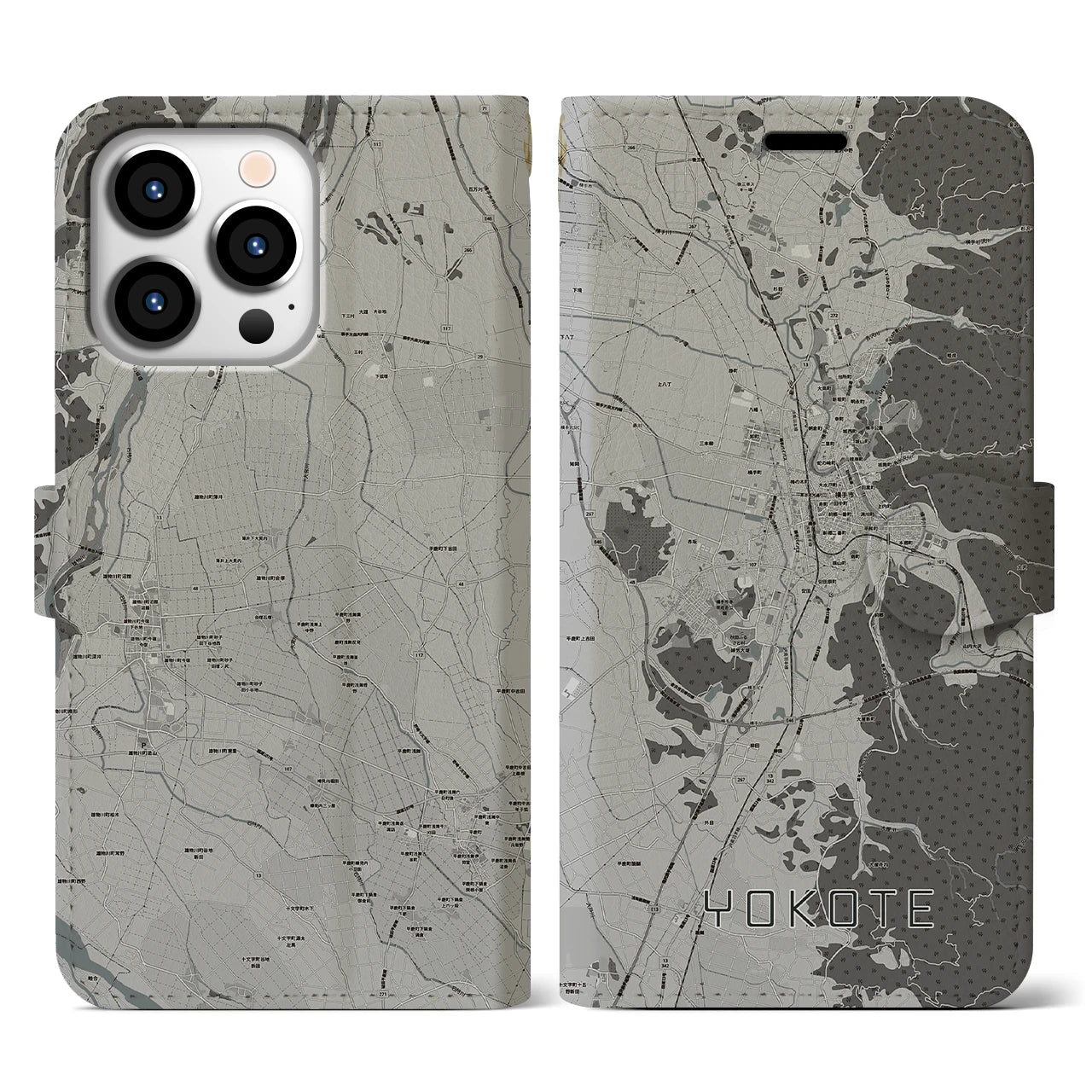 【横手（秋田県）】地図柄iPhoneケース（手帳タイプ）