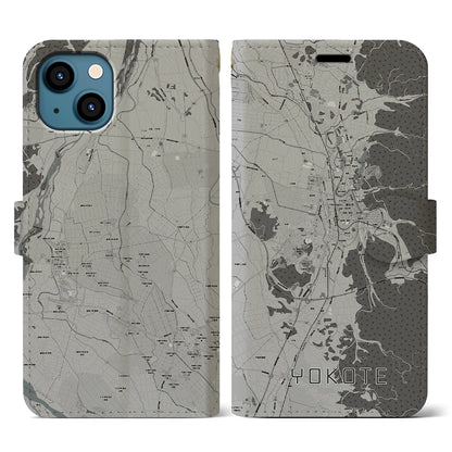 【横手（秋田県）】地図柄iPhoneケース（手帳タイプ）モノトーン・iPhone 13 用