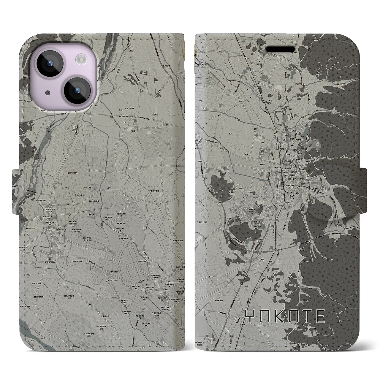 【横手（秋田県）】地図柄iPhoneケース（手帳タイプ）