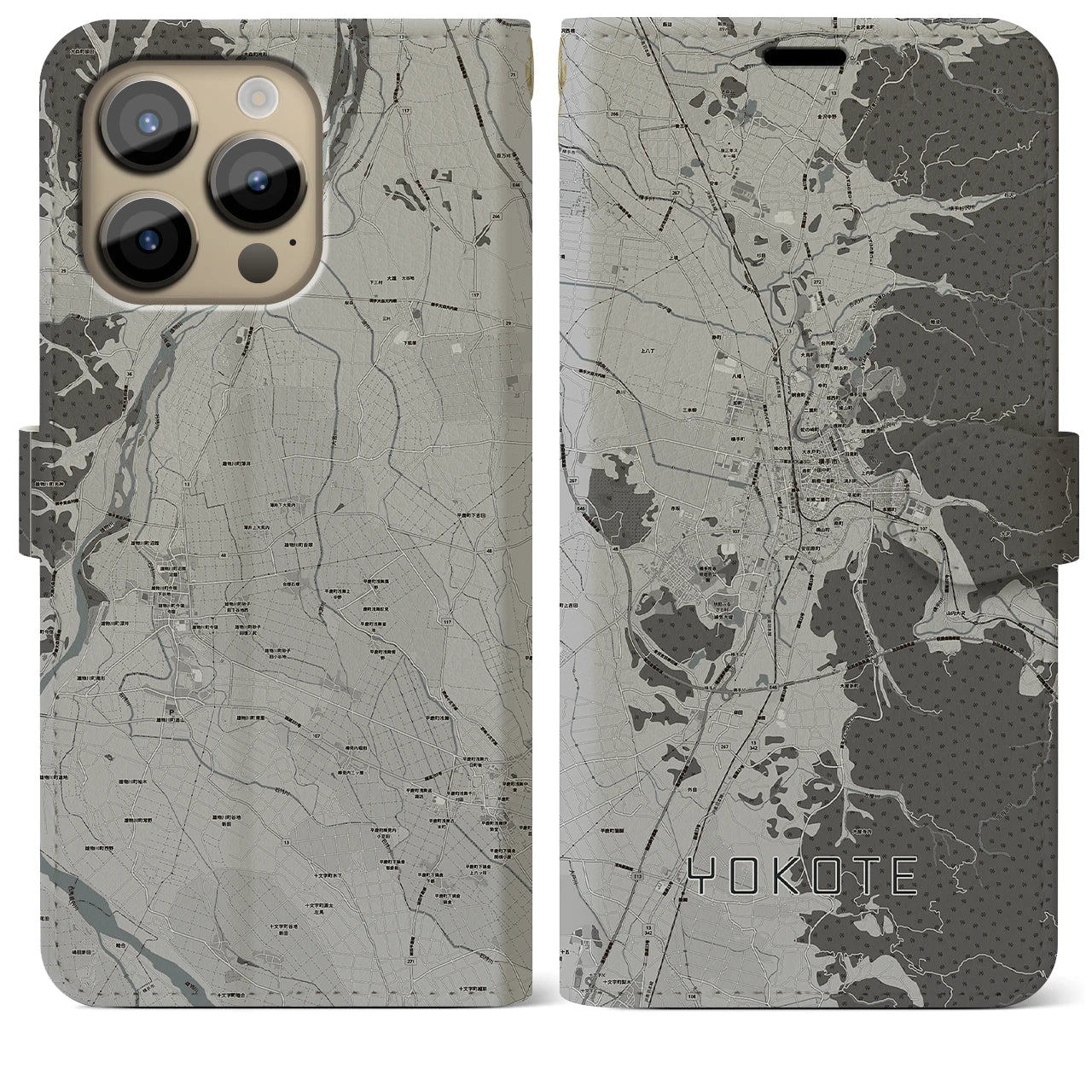 【横手（秋田県）】地図柄iPhoneケース（手帳タイプ）