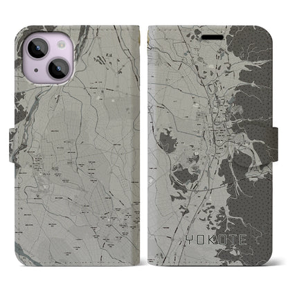 【横手（秋田県）】地図柄iPhoneケース（手帳タイプ）モノトーン・iPhone 14 用