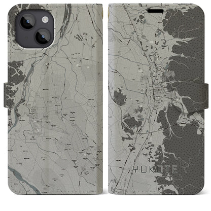 【横手（秋田県）】地図柄iPhoneケース（手帳タイプ）モノトーン・iPhone 14 Plus 用