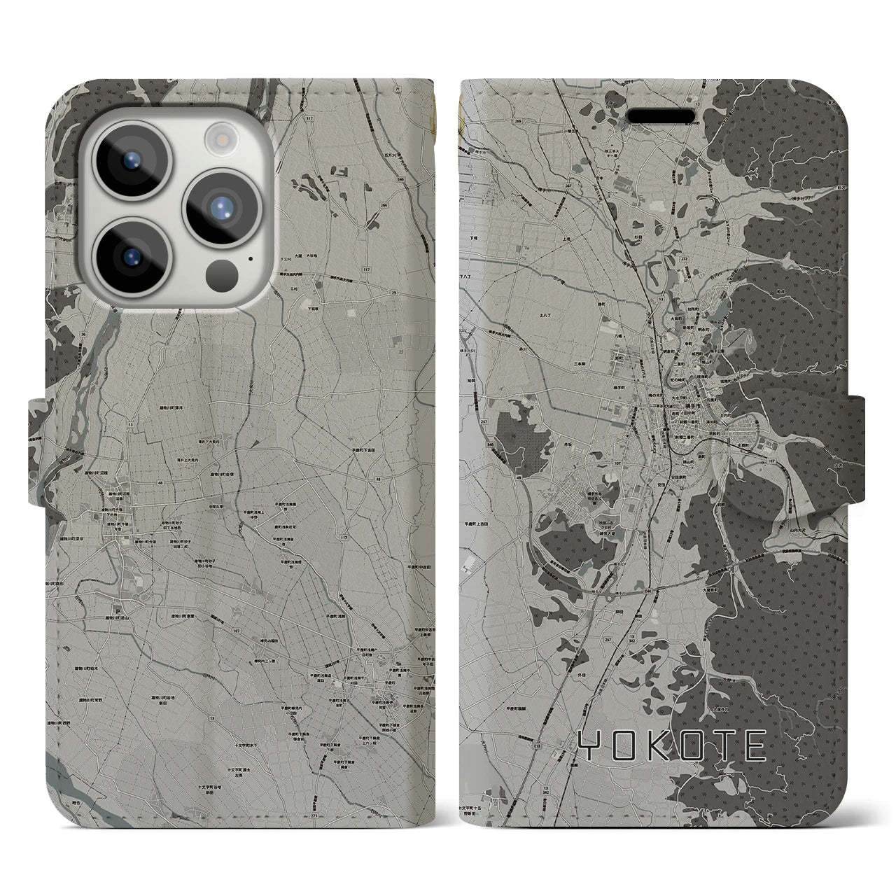 【横手（秋田県）】地図柄iPhoneケース（手帳タイプ）