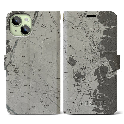 【横手（秋田県）】地図柄iPhoneケース（手帳タイプ）モノトーン・iPhone 15 用