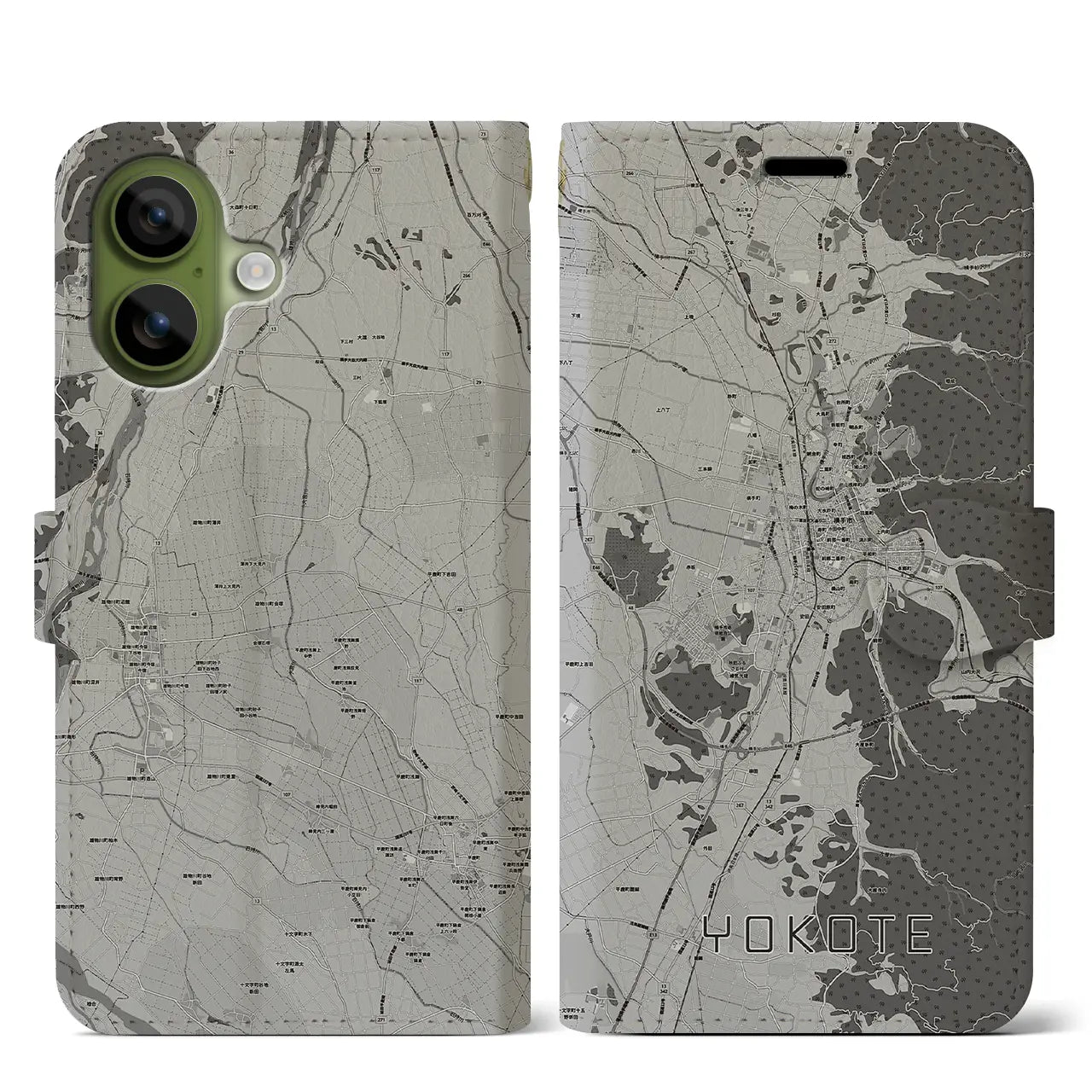 【横手（秋田県）】地図柄iPhoneケース（手帳タイプ）