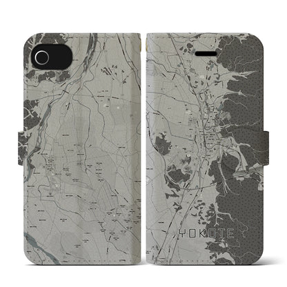 【横手（秋田県）】地図柄iPhoneケース（手帳タイプ）モノトーン・iPhone SE（第3 / 第2世代） / 8 / 7 / 6s / 6 用