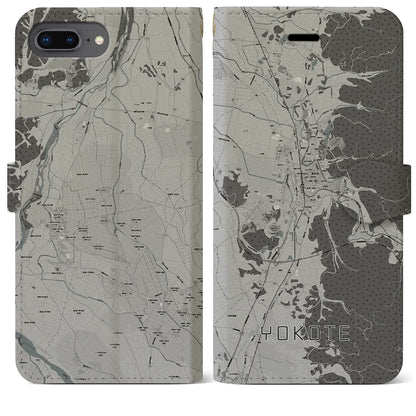 【横手（秋田県）】地図柄iPhoneケース（手帳タイプ）モノトーン・iPhone 8Plus /7Plus / 6sPlus / 6Plus 用