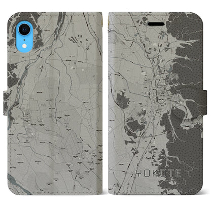 【横手（秋田県）】地図柄iPhoneケース（手帳タイプ）モノトーン・iPhone XR 用