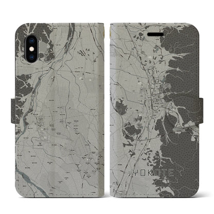【横手（秋田県）】地図柄iPhoneケース（手帳タイプ）モノトーン・iPhone XS / X 用