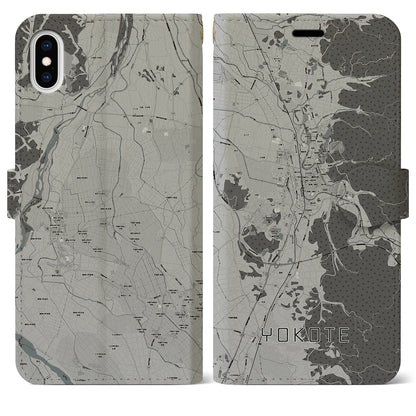 【横手（秋田県）】地図柄iPhoneケース（手帳タイプ）モノトーン・iPhone XS Max 用