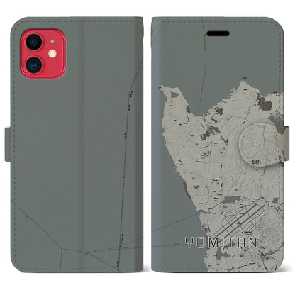 【読谷（沖縄県）】地図柄iPhoneケース（手帳タイプ）モノトーン・iPhone 11 用