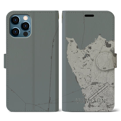 【読谷（沖縄県）】地図柄iPhoneケース（手帳タイプ）モノトーン・iPhone 12 / 12 Pro 用