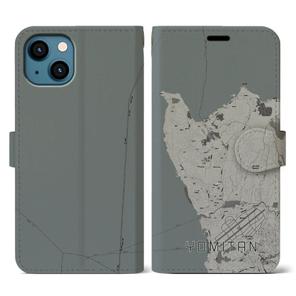 【読谷（沖縄県）】地図柄iPhoneケース（手帳タイプ）モノトーン・iPhone 13 用