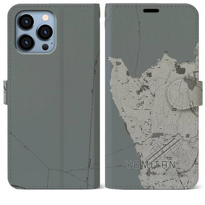 【読谷（沖縄県）】地図柄iPhoneケース（手帳タイプ）モノトーン・iPhone 13 Pro Max 用