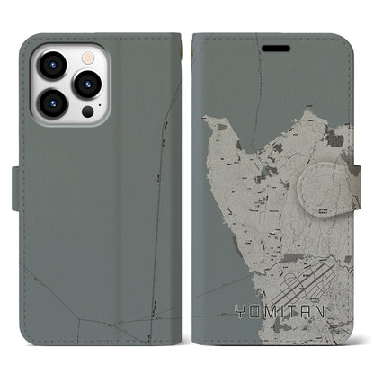 【読谷（沖縄県）】地図柄iPhoneケース（手帳タイプ）モノトーン・iPhone 13 Pro 用