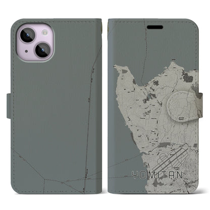 【読谷（沖縄県）】地図柄iPhoneケース（手帳タイプ）モノトーン・iPhone 14 用