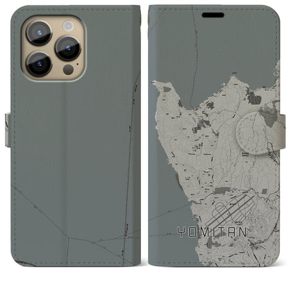 【読谷（沖縄県）】地図柄iPhoneケース（手帳タイプ）モノトーン・iPhone 14 Pro Max 用