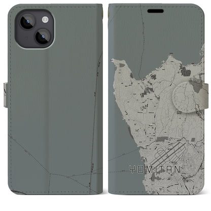 【読谷（沖縄県）】地図柄iPhoneケース（手帳タイプ）モノトーン・iPhone 14 Plus 用