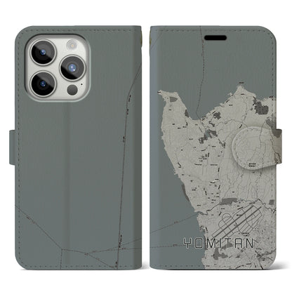 【読谷（沖縄県）】地図柄iPhoneケース（手帳タイプ）モノトーン・iPhone 15 Pro 用