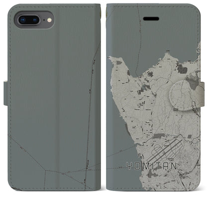 【読谷（沖縄県）】地図柄iPhoneケース（手帳タイプ）モノトーン・iPhone 8Plus /7Plus / 6sPlus / 6Plus 用