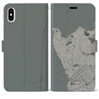 【読谷（沖縄県）】地図柄iPhoneケース（手帳タイプ）モノトーン・iPhone XS Max 用