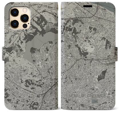 【読売ランド前（神奈川県）】地図柄iPhoneケース（手帳タイプ）モノトーン・iPhone 12 Pro Max 用