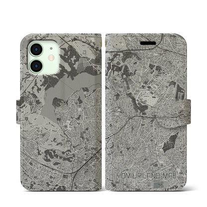 【読売ランド前（神奈川県）】地図柄iPhoneケース（手帳タイプ）モノトーン・iPhone 12 mini 用