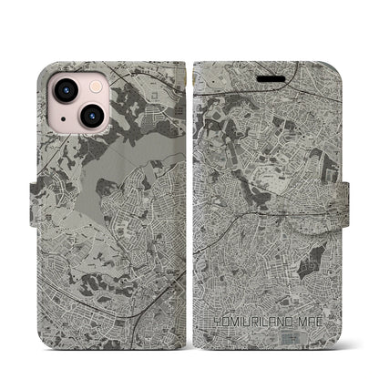 【読売ランド前（神奈川県）】地図柄iPhoneケース（手帳タイプ）モノトーン・iPhone 13 mini 用