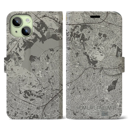 【読売ランド前（神奈川県）】地図柄iPhoneケース（手帳タイプ）モノトーン・iPhone 15 用