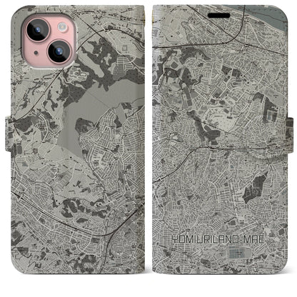 【読売ランド前（神奈川県）】地図柄iPhoneケース（手帳タイプ）モノトーン・iPhone 15 Plus 用