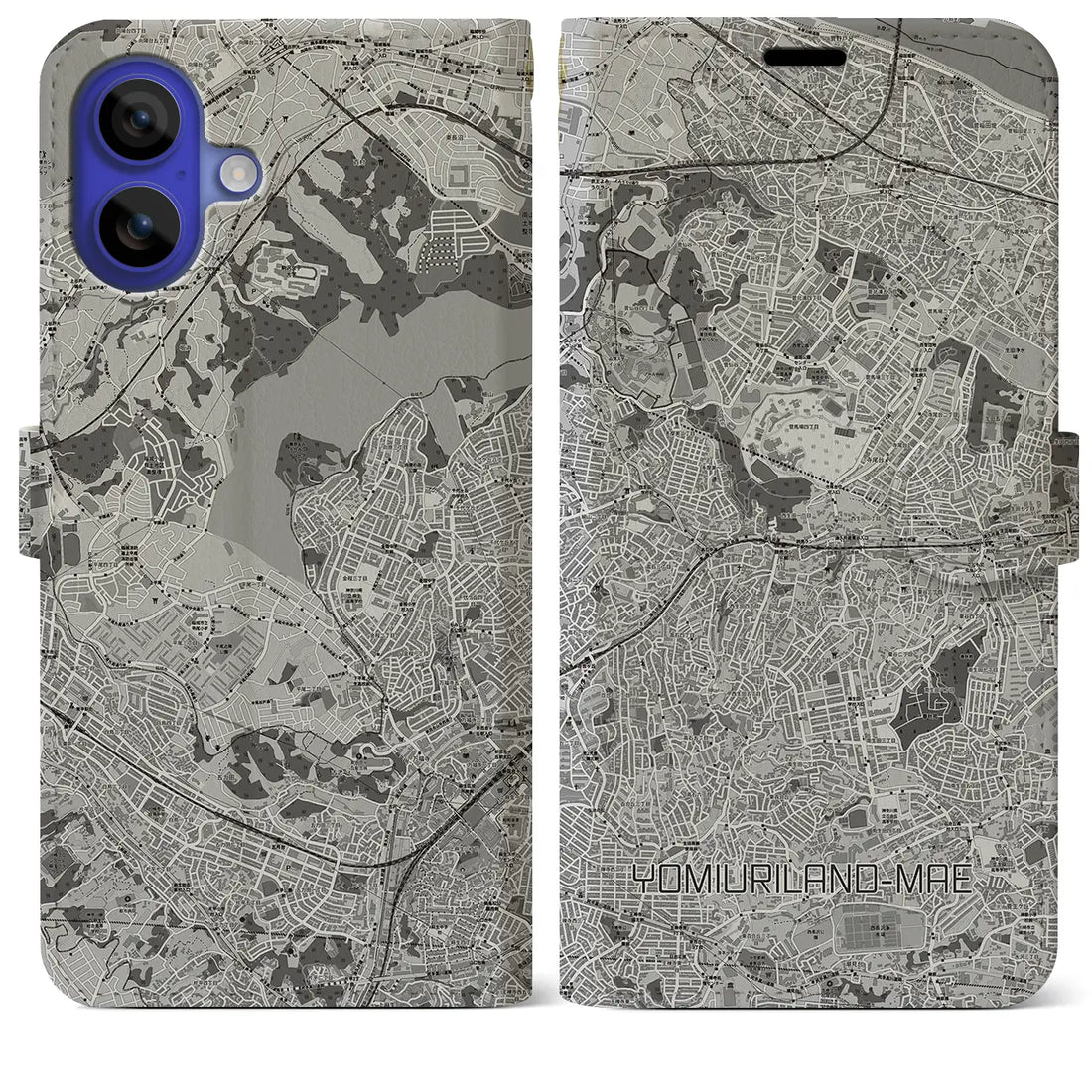 【読売ランド前(神奈川県)】地図柄iPhoneケース(手帳タイプ)モノトーン・iPhone 16 Pro Max 用