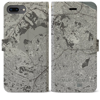 【読売ランド前（神奈川県）】地図柄iPhoneケース（手帳タイプ）モノトーン・iPhone 8Plus /7Plus / 6sPlus / 6Plus 用