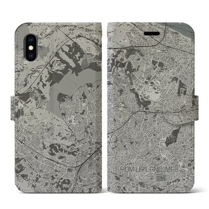 【読売ランド前（神奈川県）】地図柄iPhoneケース（手帳タイプ）モノトーン・iPhone XS / X 用