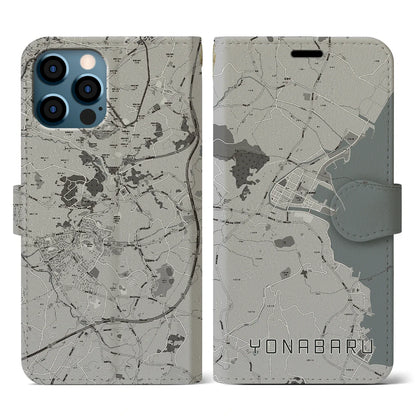 【与那原（沖縄県）】地図柄iPhoneケース（手帳タイプ）モノトーン・iPhone 12 / 12 Pro 用