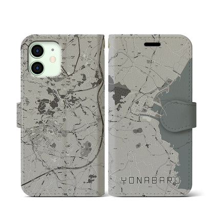 【与那原（沖縄県）】地図柄iPhoneケース（手帳タイプ）モノトーン・iPhone 12 mini 用