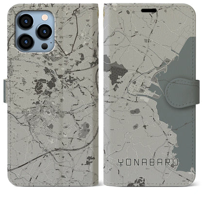 【与那原（沖縄県）】地図柄iPhoneケース（手帳タイプ）モノトーン・iPhone 13 Pro Max 用