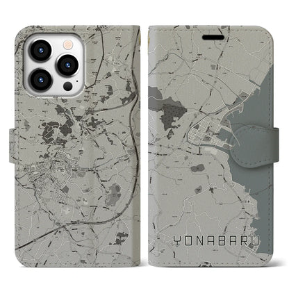 【与那原（沖縄県）】地図柄iPhoneケース（手帳タイプ）モノトーン・iPhone 13 Pro 用