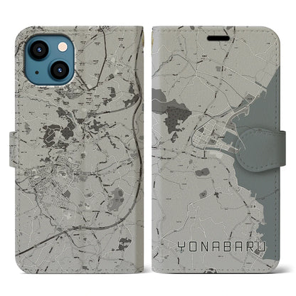 【与那原（沖縄県）】地図柄iPhoneケース（手帳タイプ）モノトーン・iPhone 13 用